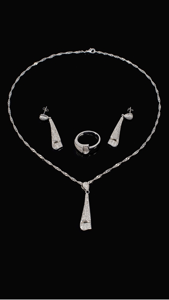 Picture of Modern Platinum Plated Brass 3 Pieces Jewelry Sets