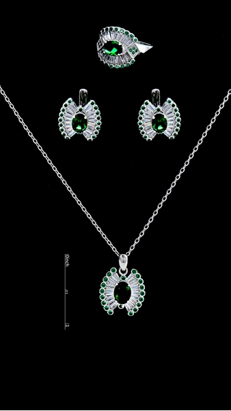 Picture of Brand New Platinum Plated Cubic Zirconia 3 Pieces Jewelry Sets