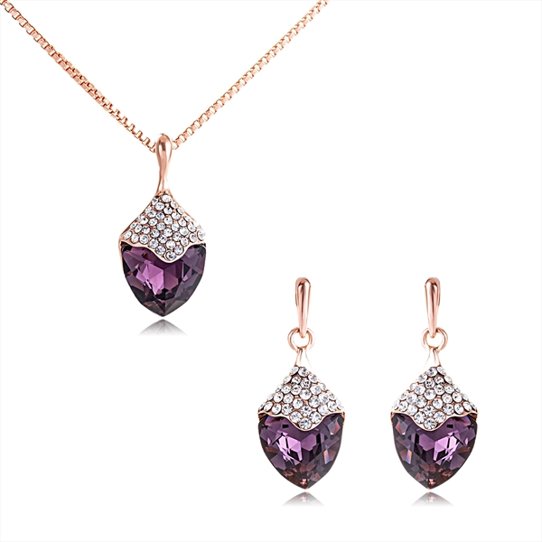 Picture of Low Price Zinc Alloy Purple Necklace and Earring Set from Trust-worthy Supplier