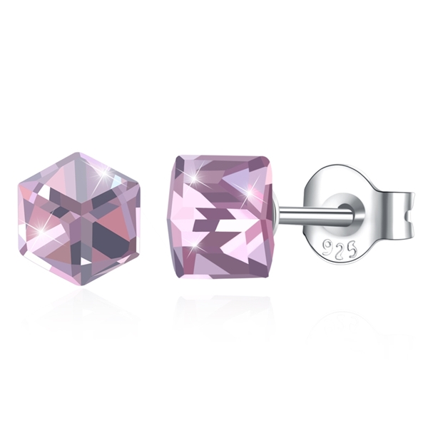 Picture of Impressive Pink Platinum Plated Stud Earrings with Beautiful Craftmanship