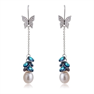 Picture of Best Selling Butterfly Swarovski Element Pearl Drop & Dangle Earrings