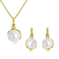 Picture of Nickel Free Rose Gold Plated White Necklace and Earring Set with Easy Return