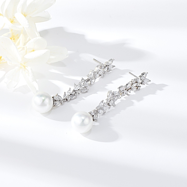 Picture of Wholesale Platinum Plated White Dangle Earrings with No-Risk Return