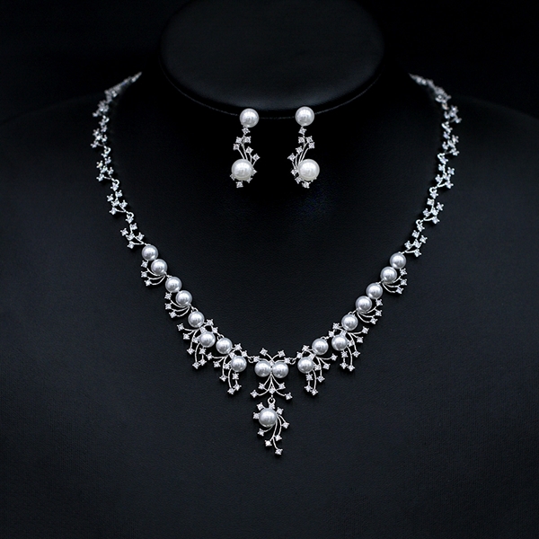 Picture of Cubic Zirconia Platinum Plated 2 Piece Jewelry Set with Price