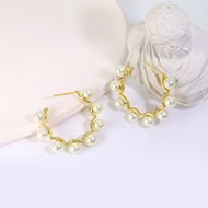 Picture of Good Quality Artificial Pearl Delicate Small Hoop Earrings