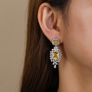 Picture of Charming Yellow Big Dangle Earrings of Original Design